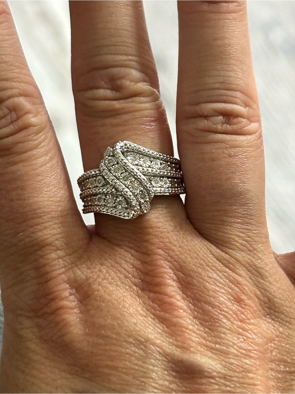 Elegant STERLING Silver-Tone Pave Crystal Statement Ring - SiZE 8